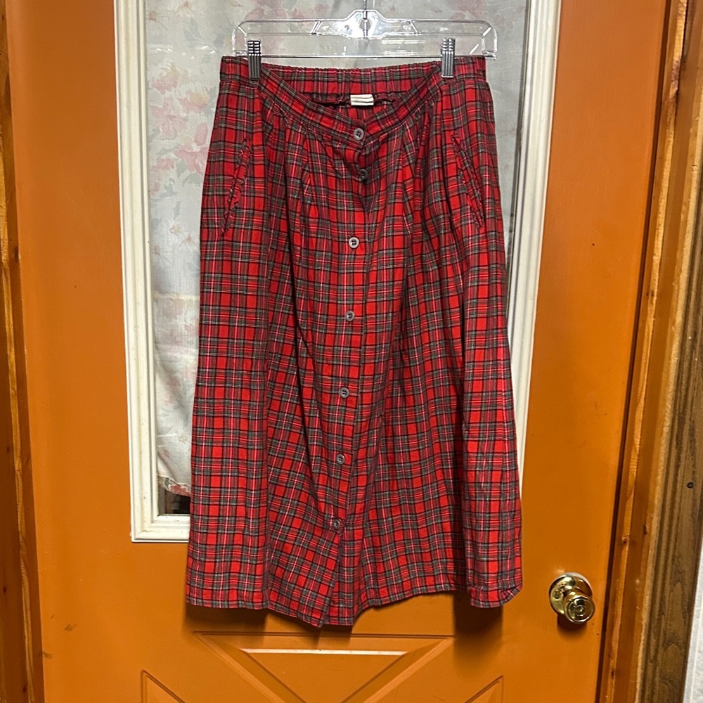 Red Plaid Button-Down Skirt